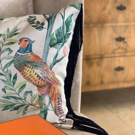 Countryside Birdie - großes Leinenzierkissen