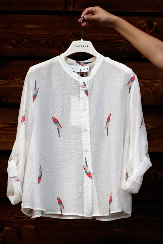 Have One Bluse Papagei transparent, rot