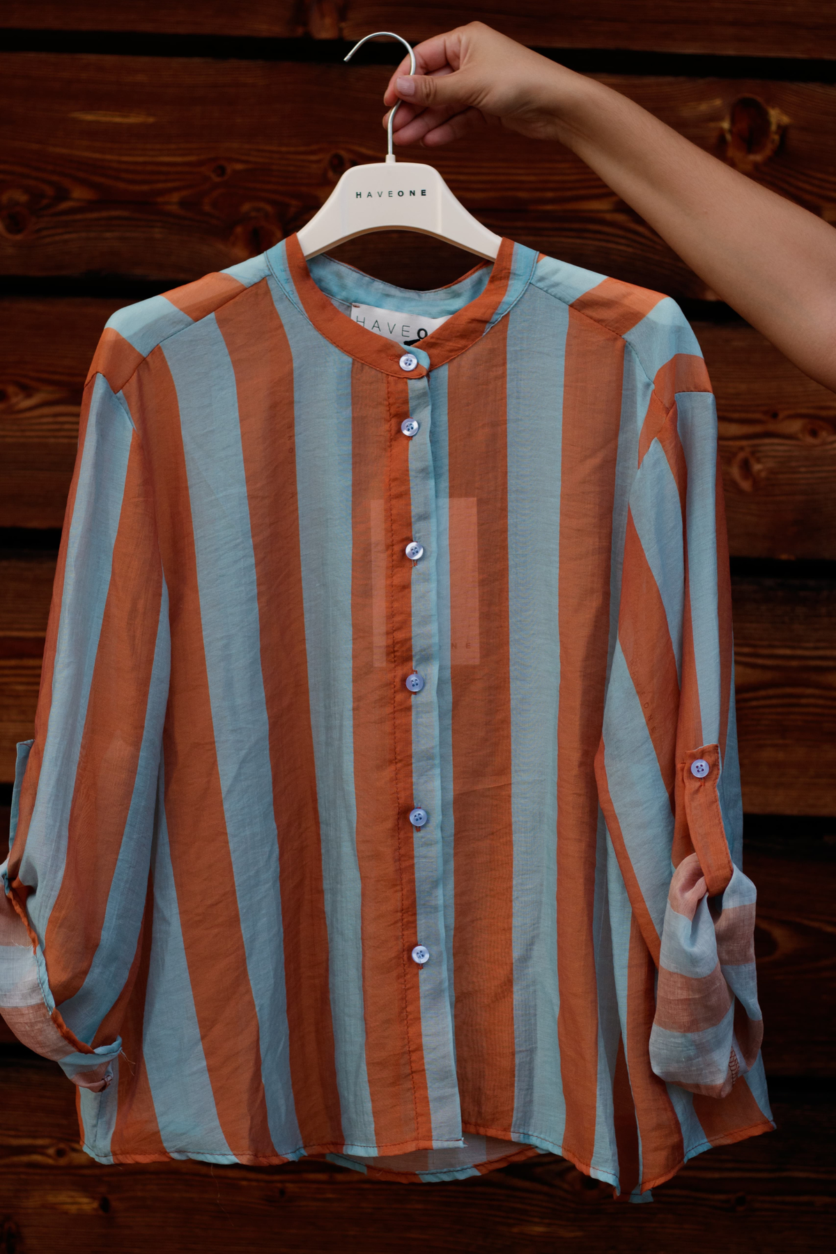 Have One Bluse Streifen Hellblau/Braun