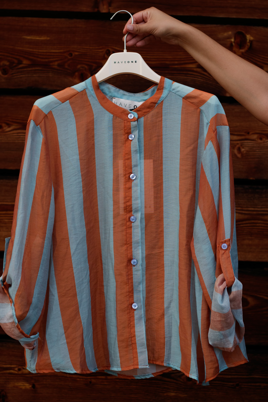 Have One Bluse Streifen Hellblau/Braun