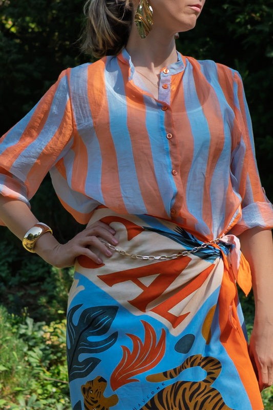Have One Bluse Streifen Orange/Hellblau