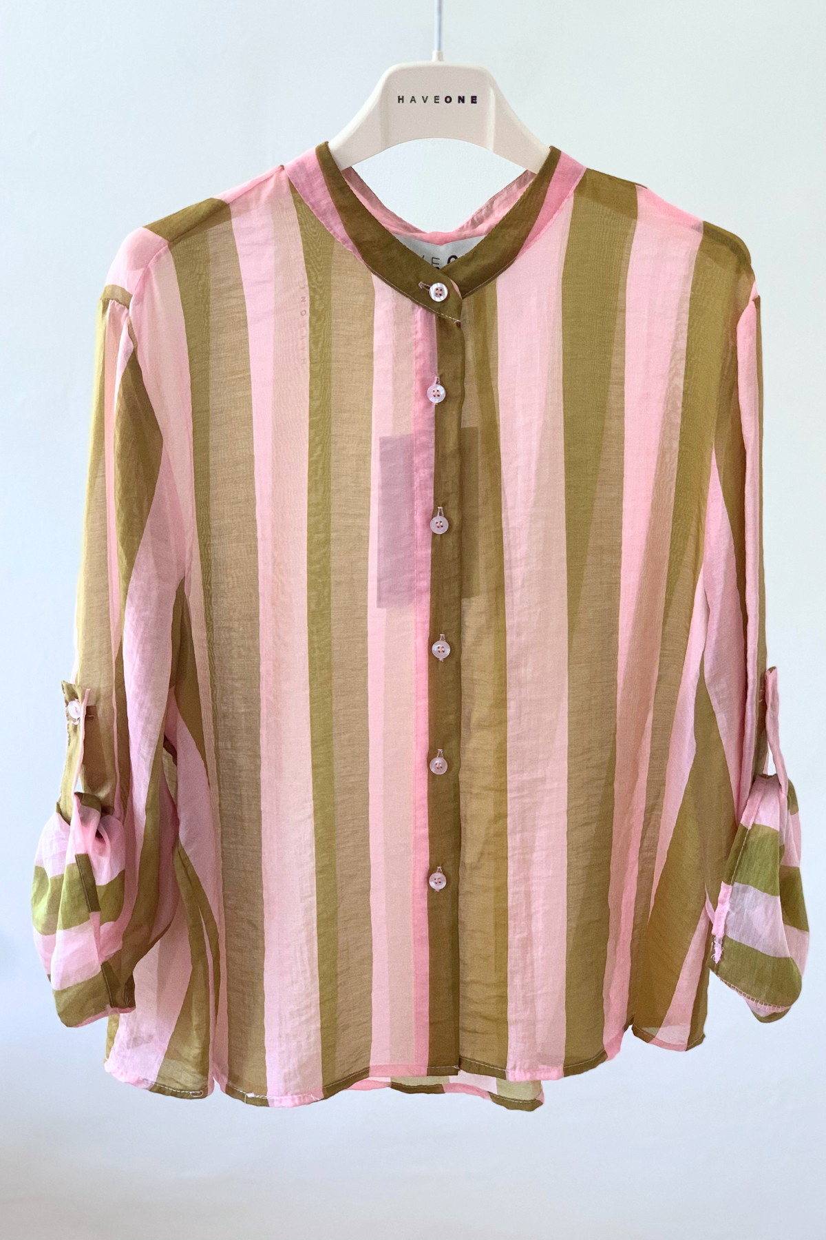 Have One Bluse Streifen Hellrosa/Oliv