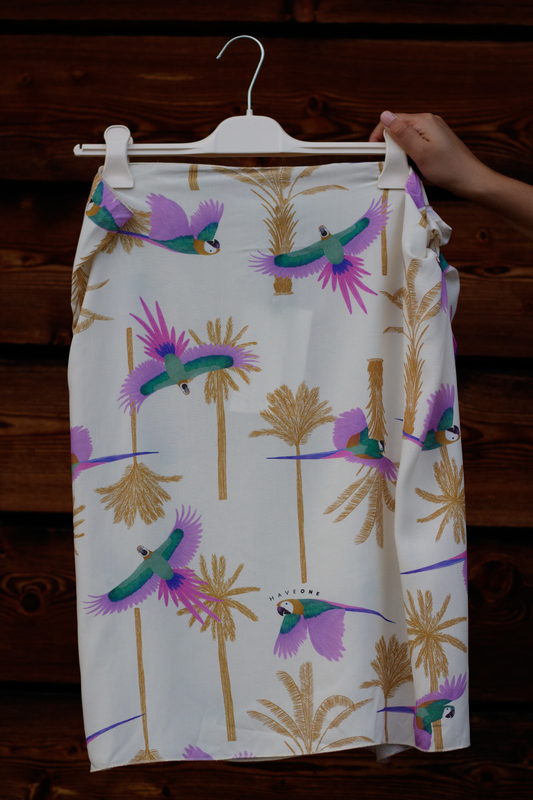 Have One Pareo Papagei Palmen Off-White/Lila, kurz