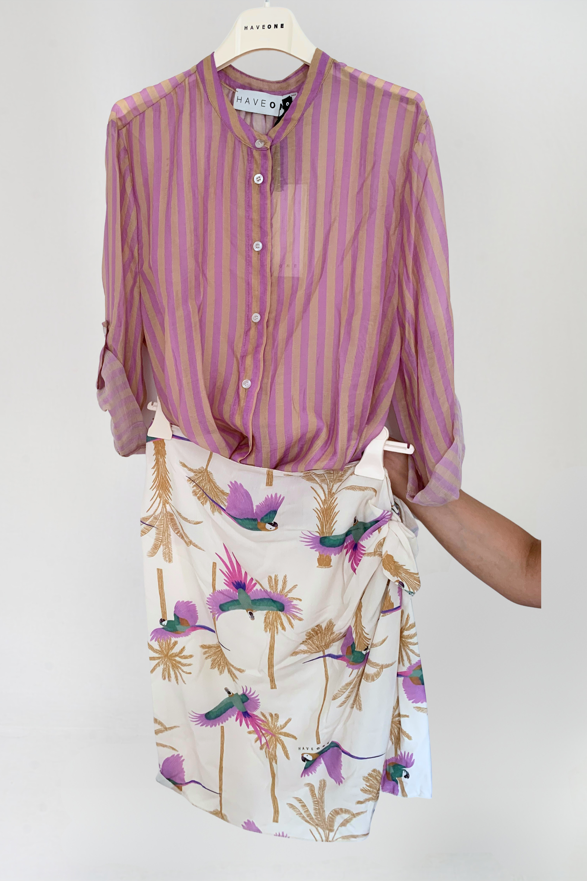 Have One Bluse Streifen Pastell Lila/Hellgelb