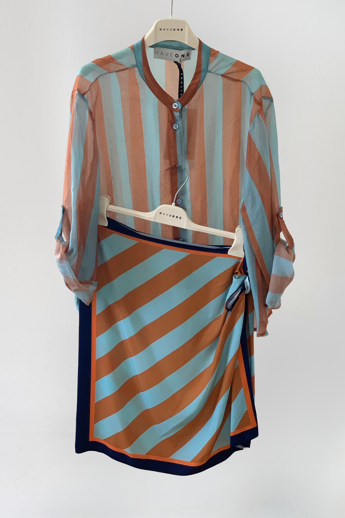 Have One Bluse Streifen Hellblau/Braun