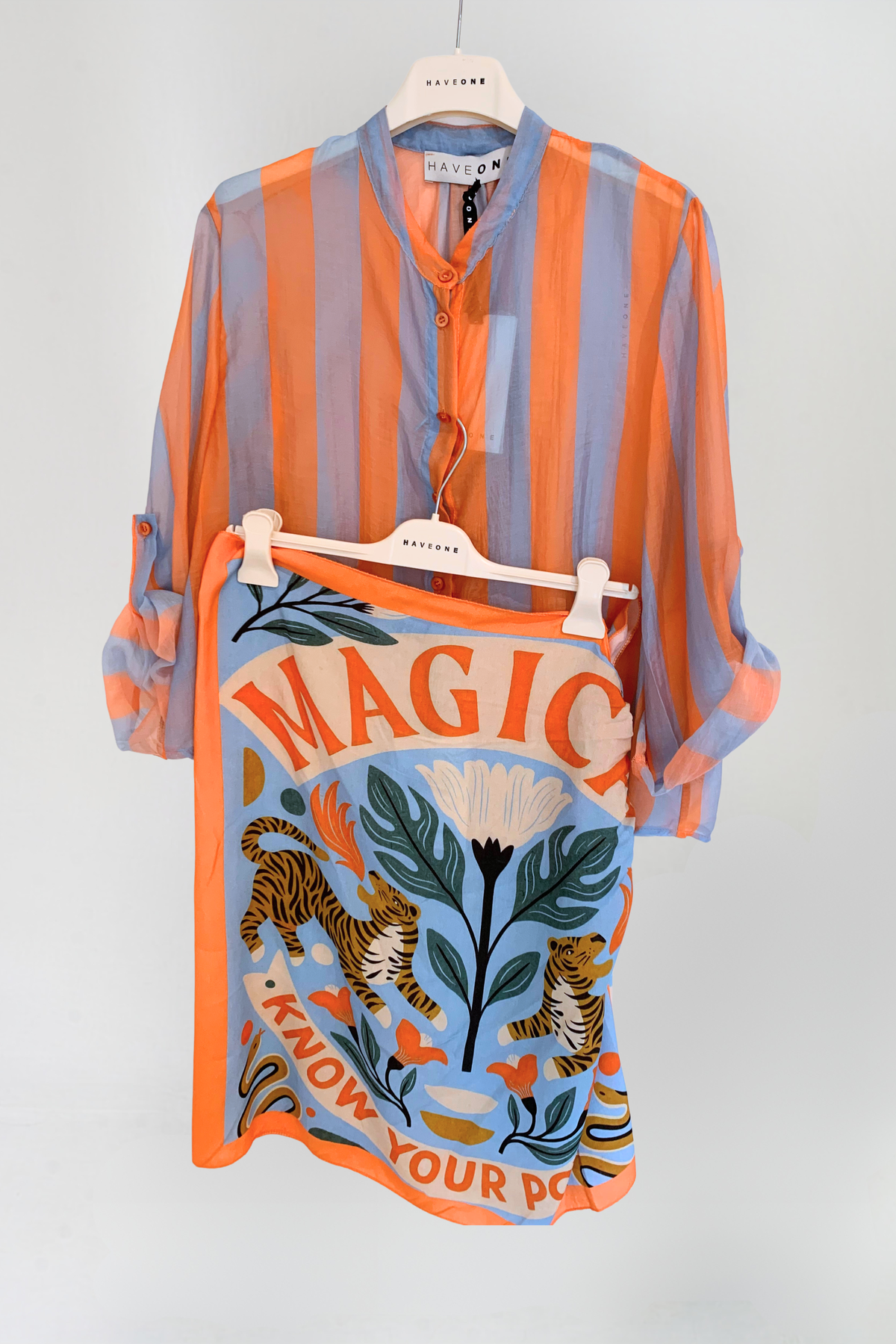 Have One Bluse Streifen Orange/Hellblau
