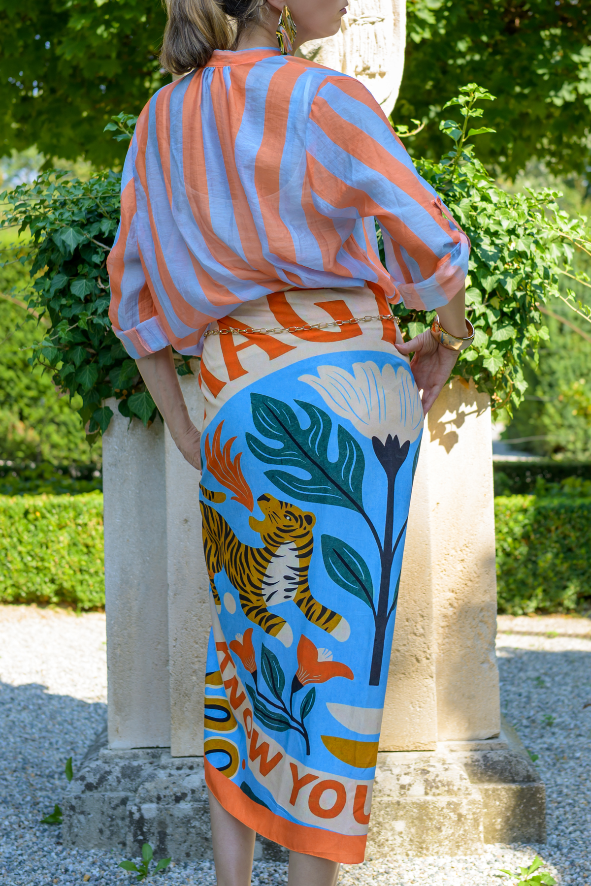Have One Bluse Streifen Orange/Hellblau