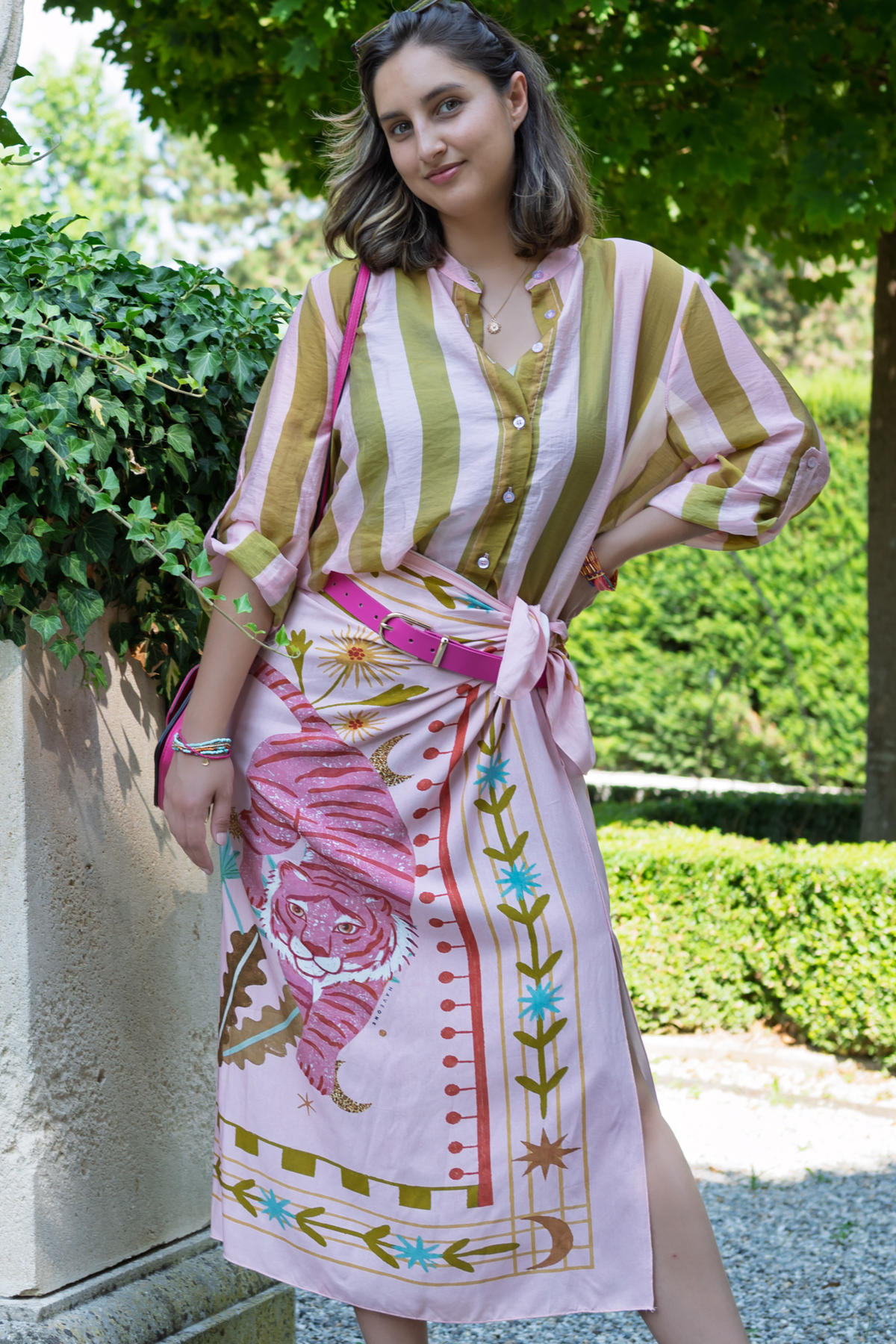 Have One Set Pareo lang Tiger rosa mit Bluse Streifen hellrosa/oliv