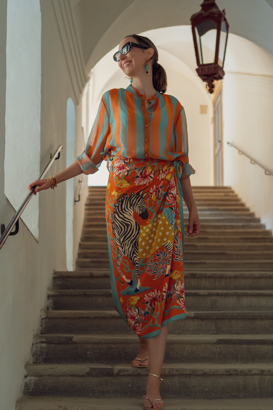 Have One Set Pareo lang Zebra mit Bluse Streifen orange/türkis