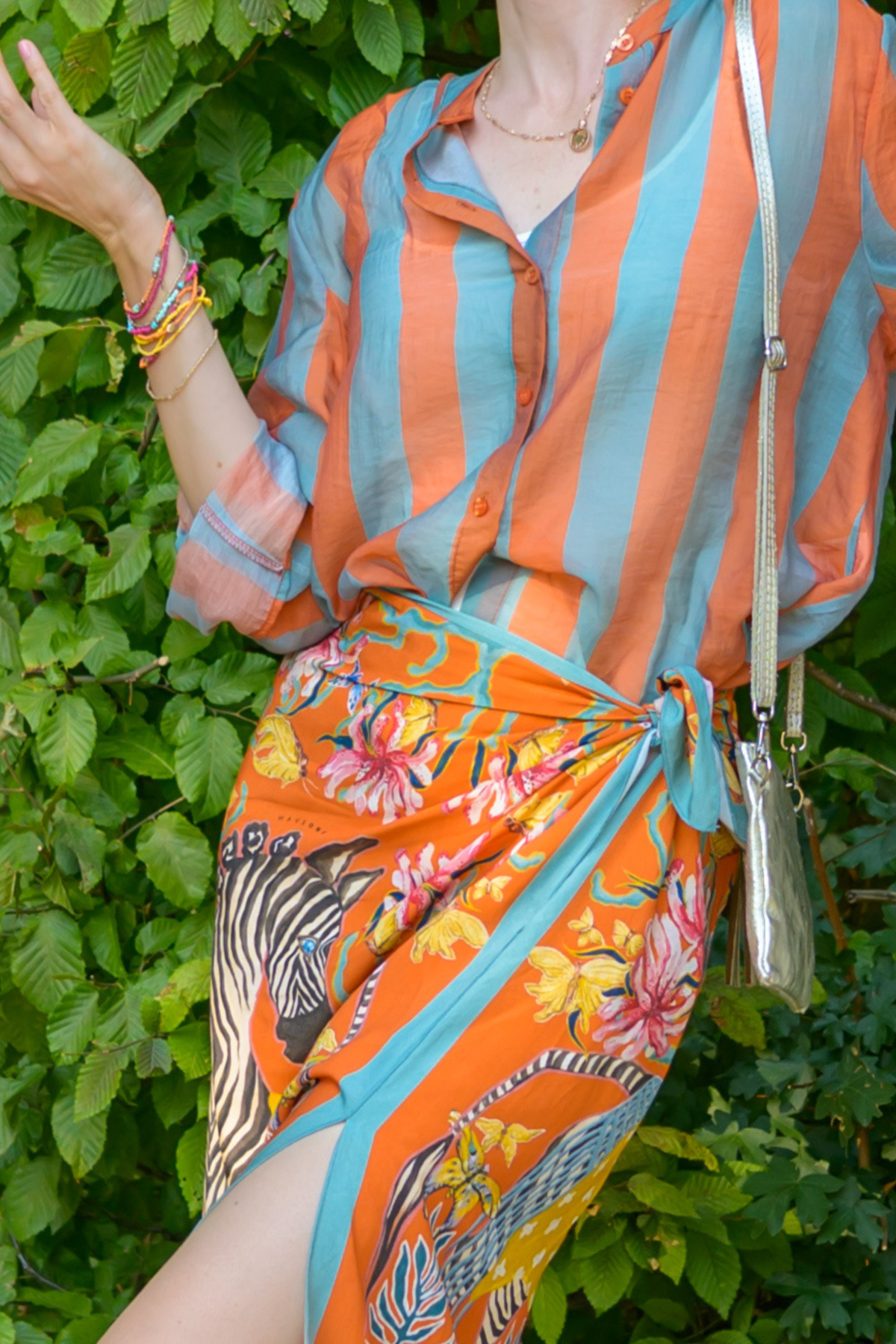Have One Set Pareo lang Zebra mit Bluse Streifen orange/türkis