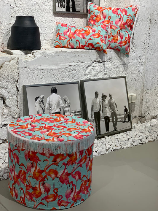 Flaming Flamingos Retro Pouf