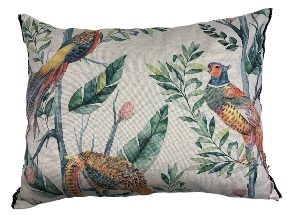 Countryside Birdie - großes Leinenzierkissen